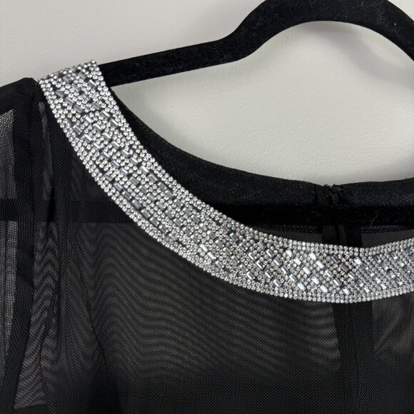 Alex Evenings Dress Womens 16 Black Sheath Rhinestone Mesh Overlay Party Formal - Picture 5 of 8